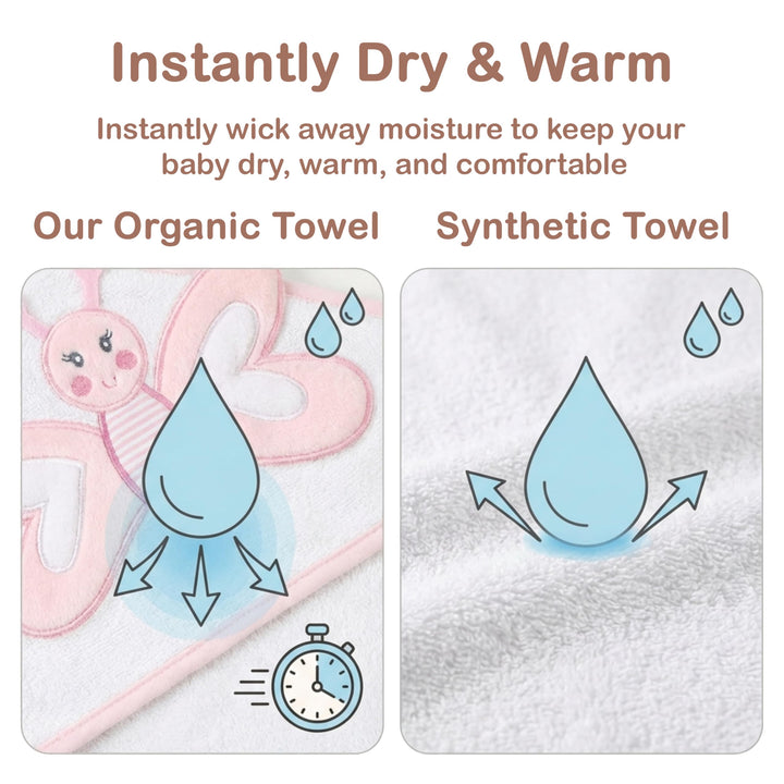 Mother's Choice Baby Towels 100% Organic Cotton Butterfly Hooded Design, Oeko-TEX Certified, Ultra-Soft Absorbent Hooded Bath Towel for Newborn Girls, (Butterfly)