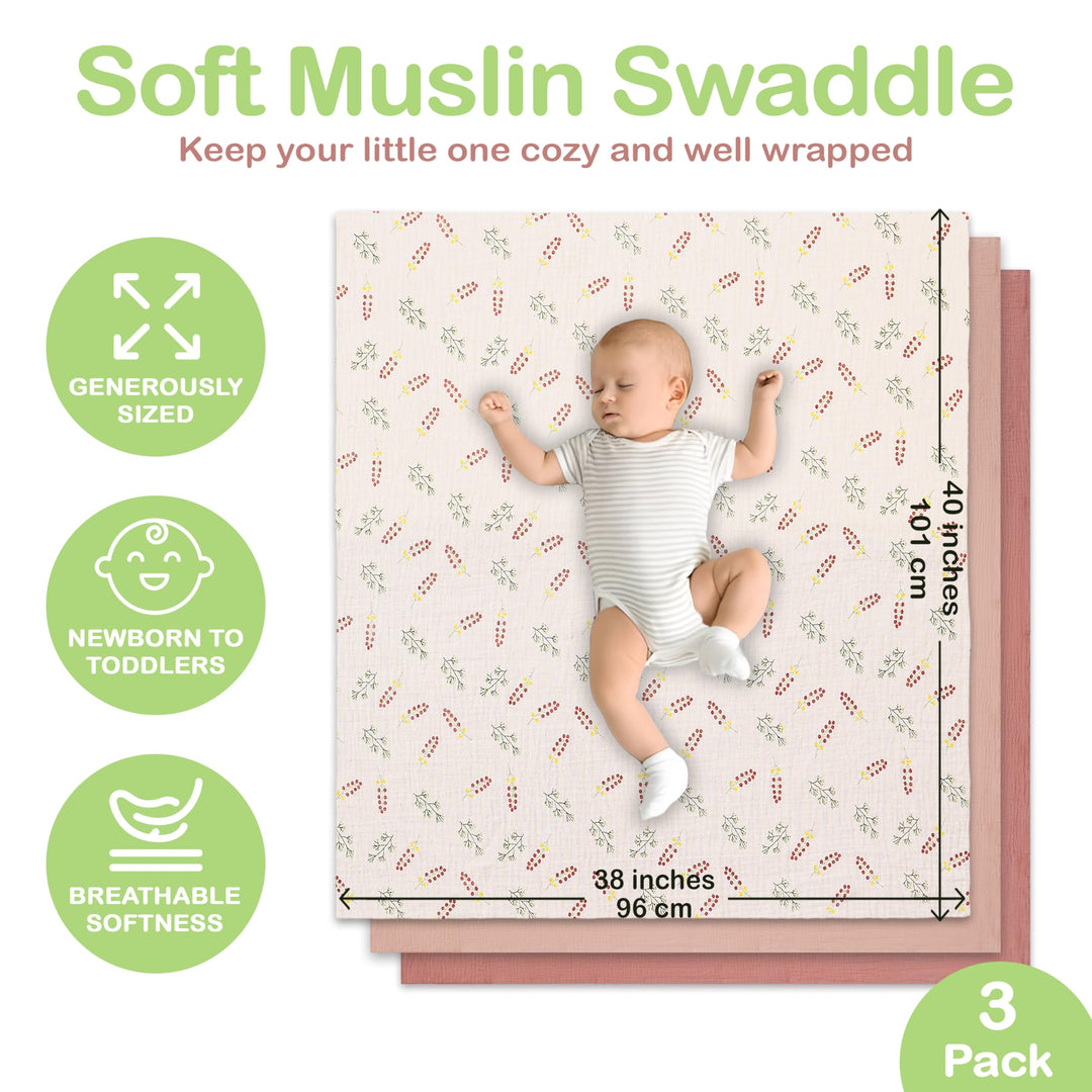 Organic Muslin Baby Blanket 2-Pack Rose & Peach, 47x47 Inch 100% Organic Cotton Oeko-TEX Certified Hypoallergenic Swaddle Blanket for Newborn Girls, Elegant Baby Girl Shower Gift