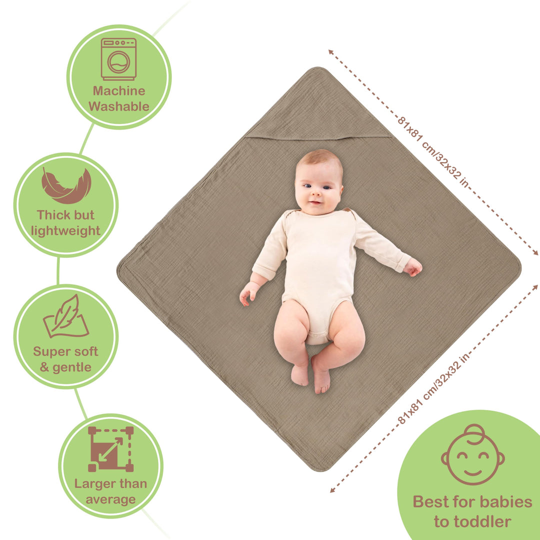 Infancie Organic Cotton Muslin Baby Hooded Towels