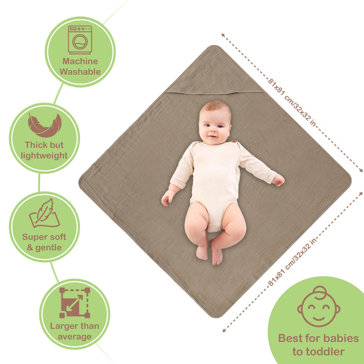 100% Organic Cotton Muslin Baby Hooded Towels 32x32 Inch – 2 Pack Soft & Absorbent Baby Towels for Newborn for Boys & Girls, Premium Hooded Towels, Ultra-Gentle Baby Essentials in Rose/Peach
