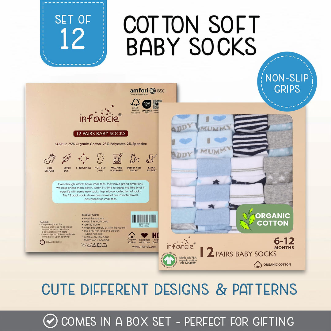 GOTS Certified Organic Cotton Rich Blend Baby Socks 12 Pairs For 0 - 6 (M) Baby Girl Soft, Stretchable & Comfortable Girl newborn Socks, Adorable Sock Shoes For Baby Girl, Gift For Little, Pink