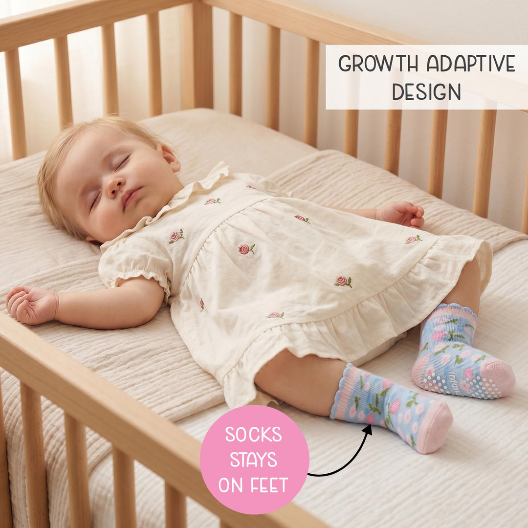 GOTS Certified Organic Cotton Rich Blend Baby Socks 12 Pairs For 0 - 6 (M) Baby Girl Soft, Stretchable & Comfortable Girl newborn Socks, Adorable Sock Shoes For Baby Girl, Gift For Little, Pink