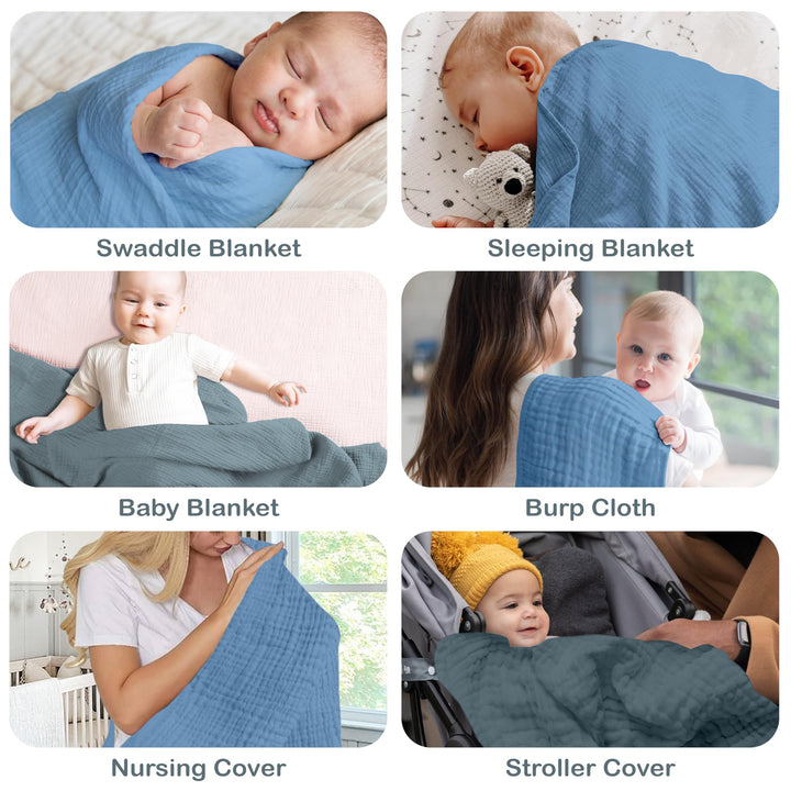Organic Muslin Baby Blanket 2-Pack Rose & Peach, 47x47 Inch 100% Organic Cotton Oeko-TEX Certified Hypoallergenic Swaddle Blanket for Newborn Girls, Elegant Baby Girl Shower Gift