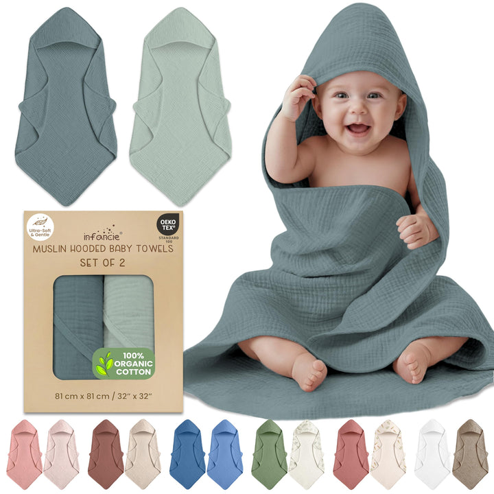 100% Organic Cotton Muslin Baby Hooded Towels 32x32 Inch – 2 Pack Soft & Absorbent Baby Towels for Newborn for Boys & Girls, Premium Hooded Towels, Ultra-Gentle Baby Essentials in Rose/Peach