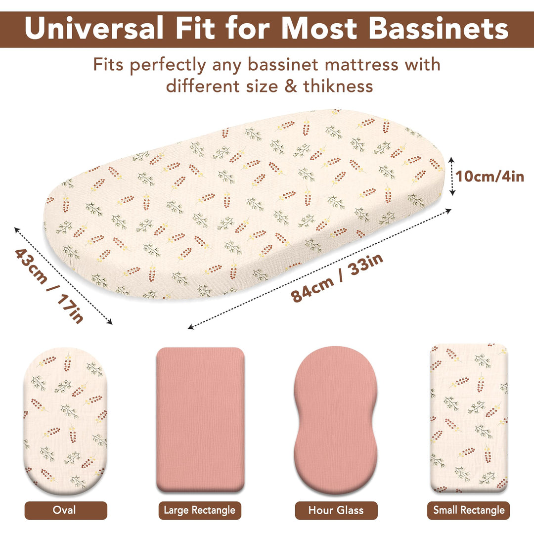 100% Organic Cotton Muslin Baby Bassinet Baby Sheet 33 X 17 Inch Soft Breathable Lightweight Stretchable Bed Sheet 2 Pack Gentle On Skin Durable Snug Fit Sheet for Newborn Bassinet Mattress