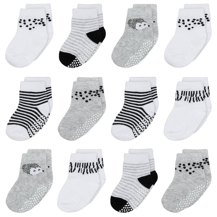 Mother's Choice Organic Cotton Baby Socks 6-12 Months, 12 Pairs Unisex Anti Slip - Soft & Hypoallergenic Baby Girl & Boys Socks (US, Age, 6 Months, 12 Months, Gray - White)