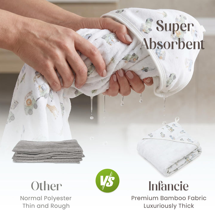 Organic Hooded Baby Towels with Washcloths – 2 Hooded Towel (28x28 inches) & 2 Washcloth (10x10 inches) – Ultra Soft, Absorbent & Cozy Cotton Bath Towels for Newborns and Infants