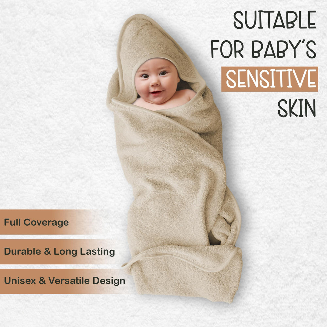 100% Organic Cotton Plush Woven Hooded Baby Bath Towels - Soft and Absorbent 31x31 Inches for Newborns and Kids, Hooded Baby Towels, Premium Infant Towels (Ivory)