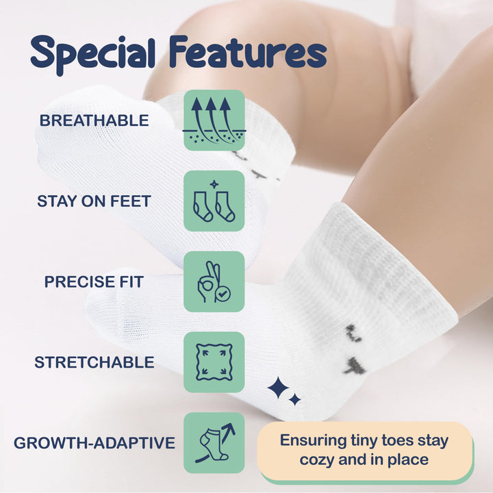 Mother's Choice Organic Cotton Baby Socks, 06 Pairs, Unisex 0-6 Months - Soft, Hypoallergenic Newborn & Infant Socks - Baby Girl & Boy Gifts