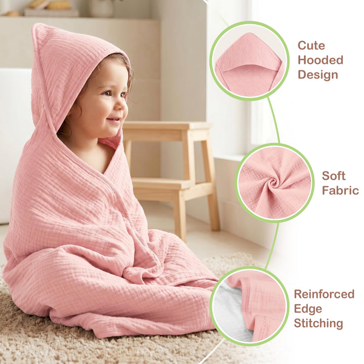 100% Organic Cotton Muslin Baby Hooded Towels 32x32 Inch – 2 Pack Soft & Absorbent Baby Towels for Newborn for Boys & Girls, Premium Hooded Towels, Ultra-Gentle Baby Essentials in Rose/Peach