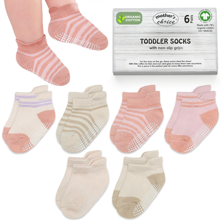 Mother's Choice Organic Cotton Socks For Toddler Boys Girls - Breathable, Non Slip Toddler Socks 2t-3t-4t-5t,