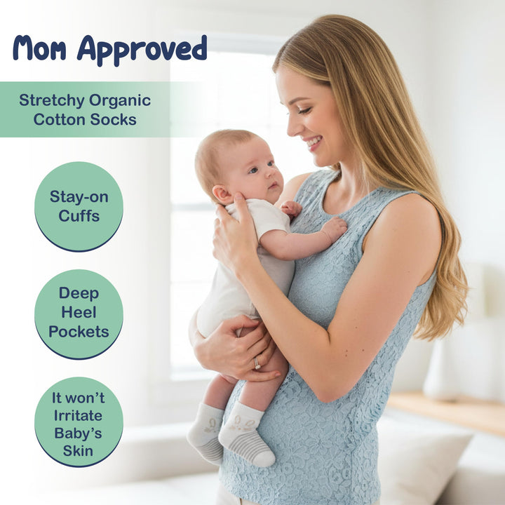 Mother's Choice Organic Cotton Baby Socks 0-6 Months, 12 Pairs Unisex - Soft & Hypoallergenic Baby Girl & Boys Socks (US, Age, 0 Months, 6 Months, Brown,Gray,White)