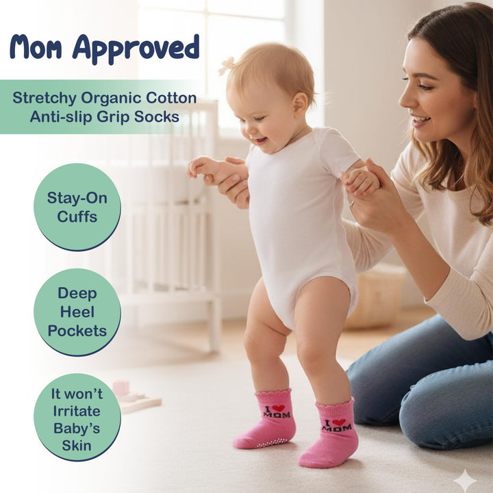 Mother's Choice Organic Cotton Baby Socks 6-12 Months, 12 Pairs Unisex anti slip - Soft & Hypoallergenic Baby Girl Socks (US, Age, 6 Months, 12 Months, Pink)
