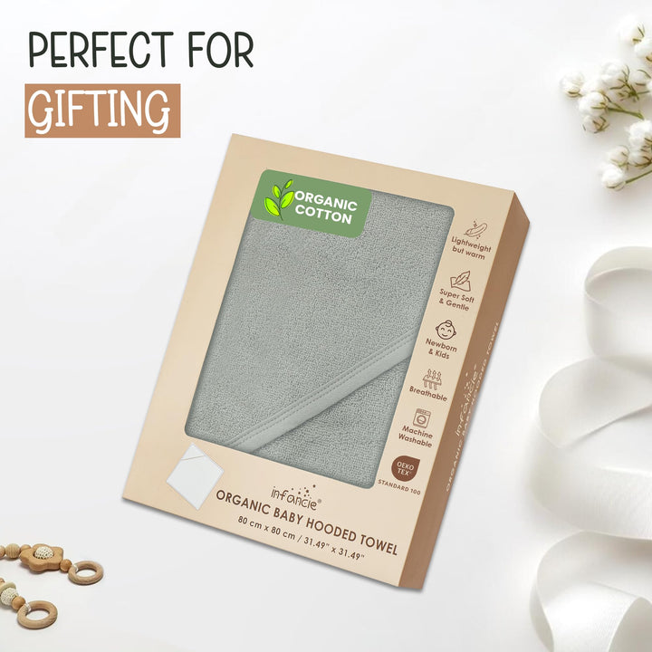 Infancie Organic Cotton Low-Twist Woven Hooded Baby Towels