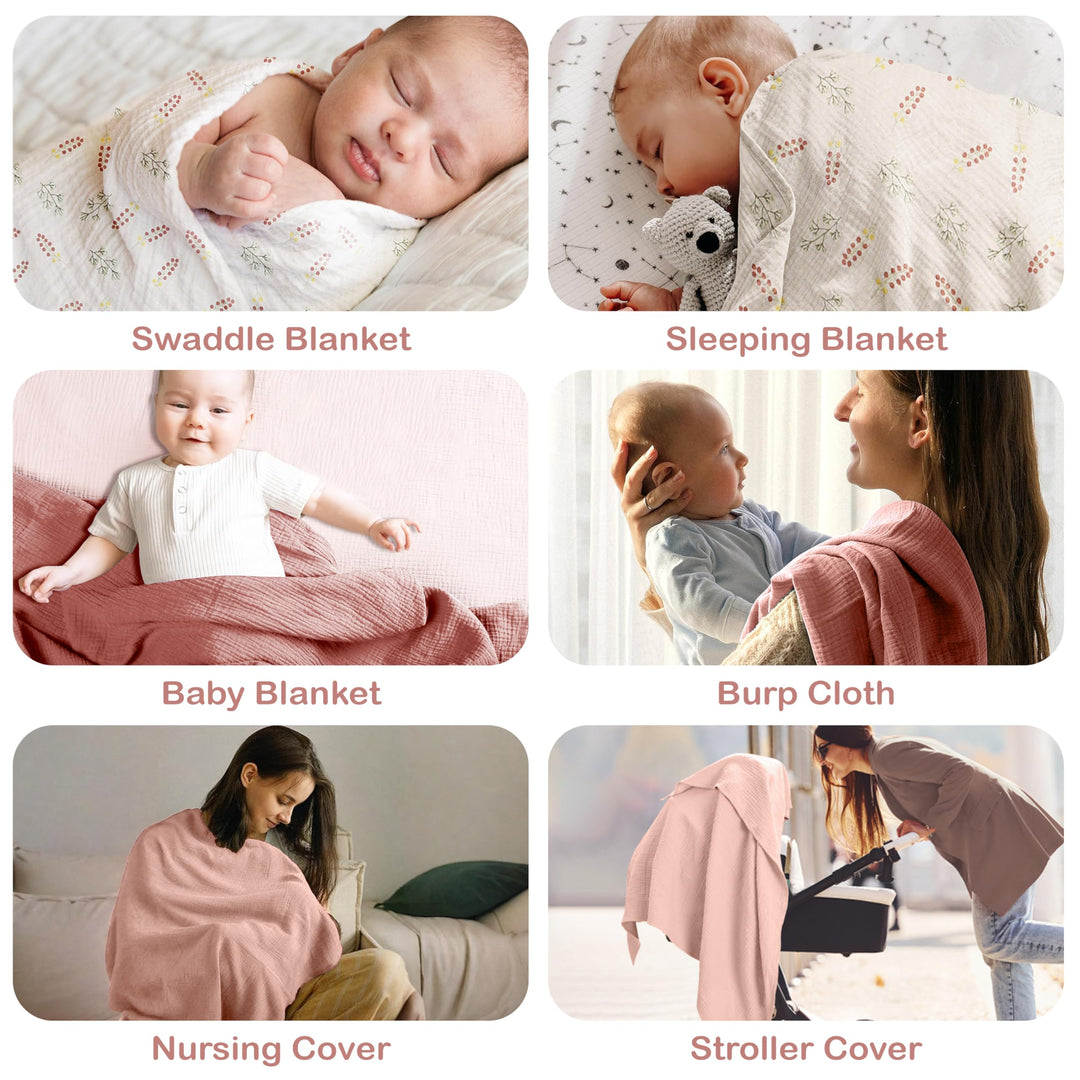 Organic Muslin Baby Blanket 2-Pack Rose & Peach, 47x47 Inch 100% Organic Cotton Oeko-TEX Certified Hypoallergenic Swaddle Blanket for Newborn Girls, Elegant Baby Girl Shower Gift
