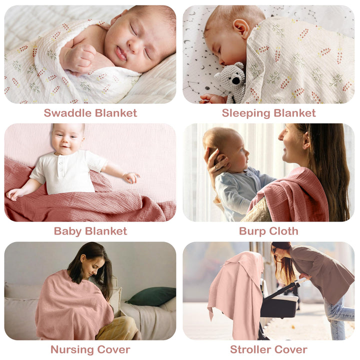 Organic Muslin Baby Blanket 2-Pack Rose & Peach, 47x47 Inch 100% Organic Cotton Oeko-TEX Certified Hypoallergenic Swaddle Blanket for Newborn Girls, Elegant Baby Girl Shower Gift