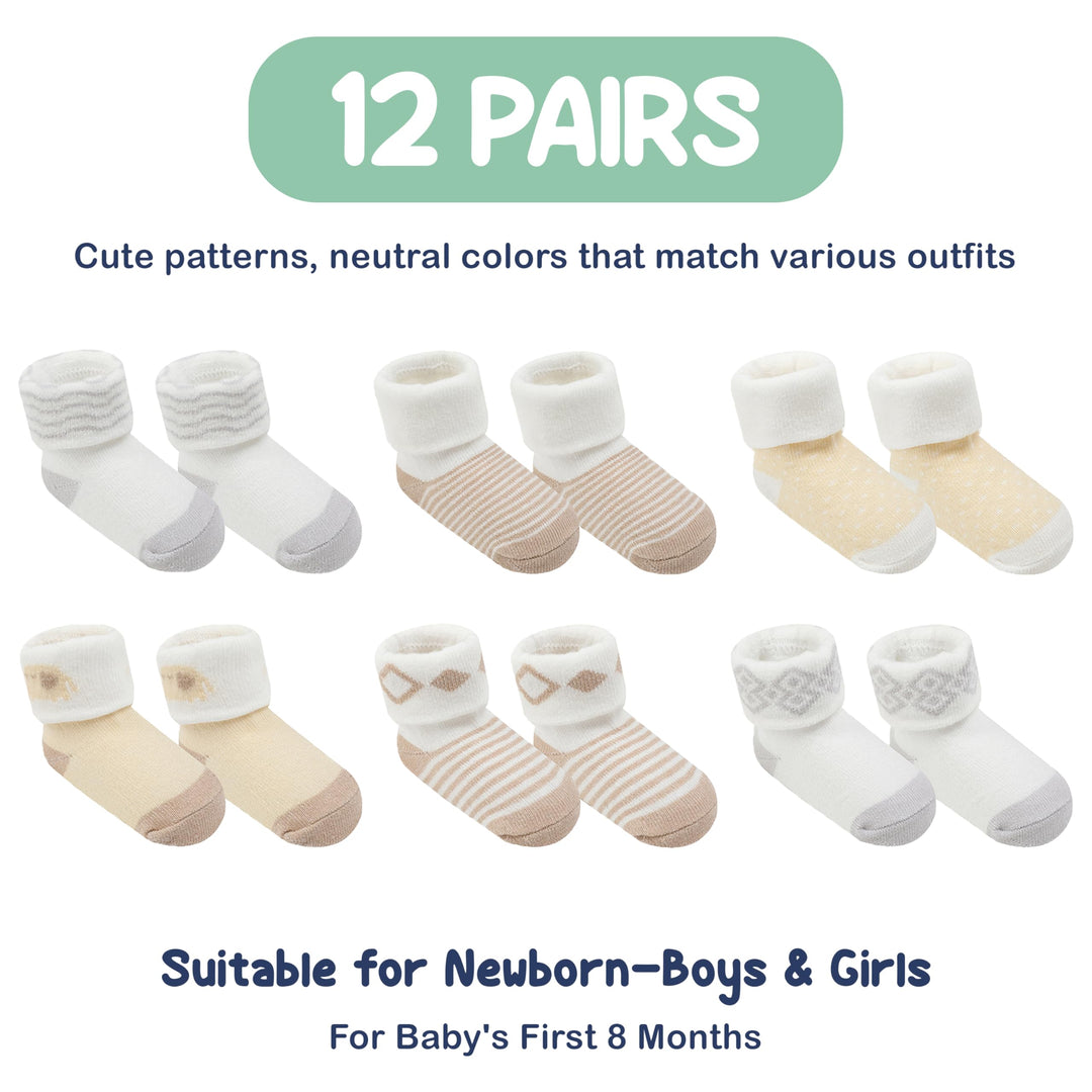 Mother's Choice Organic Cotton Baby Socks, 12 Pairs, Unisex 0-6 Months - Soft, Hypoallergenic Newborn & Infant Socks - Baby Girl & Boy Gifts, (12Pcs, Brown)