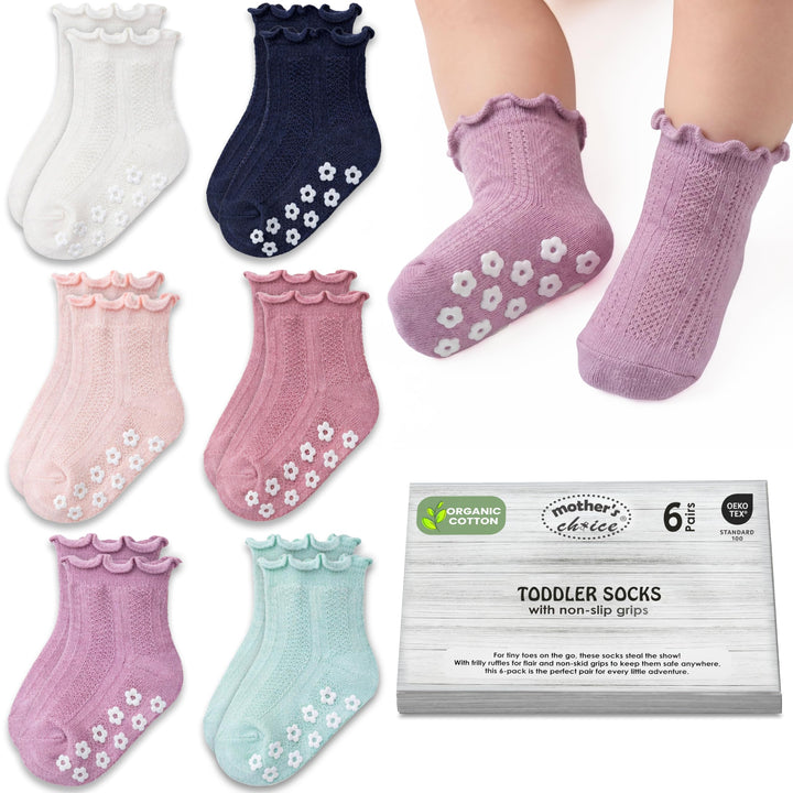 Mother's Choice Organic Cotton Socks For Boys Girls Breathable Non Slip Toddler Socks 2t-3t-4t-5t Ruffle Baby Socks 6-12 M