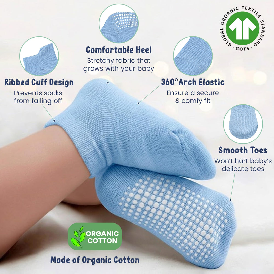Mother's Choice Organic Cotton Socks For Toddler Boys Girls - Breathable, Non Slip Toddler Socks 2t-3t-4t-5t,