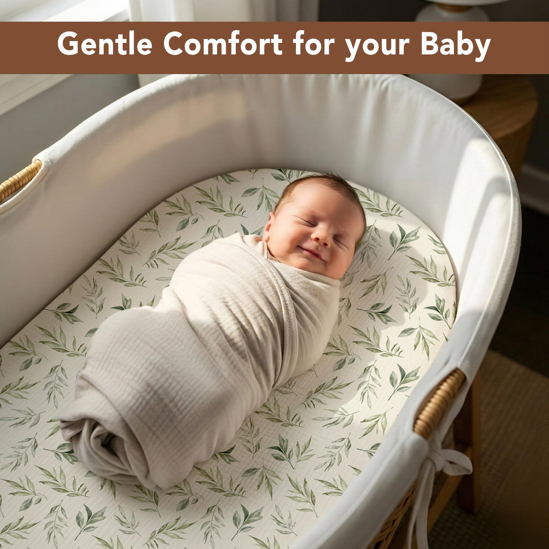 100% Organic Cotton Muslin Baby Bassinet Baby Sheet 33 X 17 Inch Soft Breathable Lightweight Stretchable Bed Sheet 2 Pack Gentle On Skin Durable Snug Fit Sheet for Newborn Bassinet Mattress