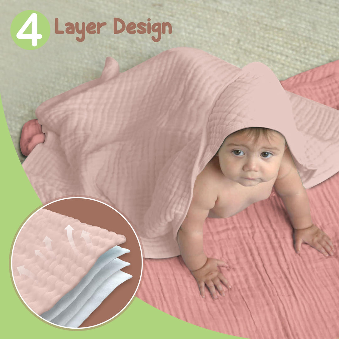 100% Organic Cotton Muslin Baby Hooded Towels 32x32 Inch – 2 Pack Soft & Absorbent Baby Towels for Newborn for Boys & Girls, Premium Hooded Towels, Ultra-Gentle Baby Essentials in Rose/Peach