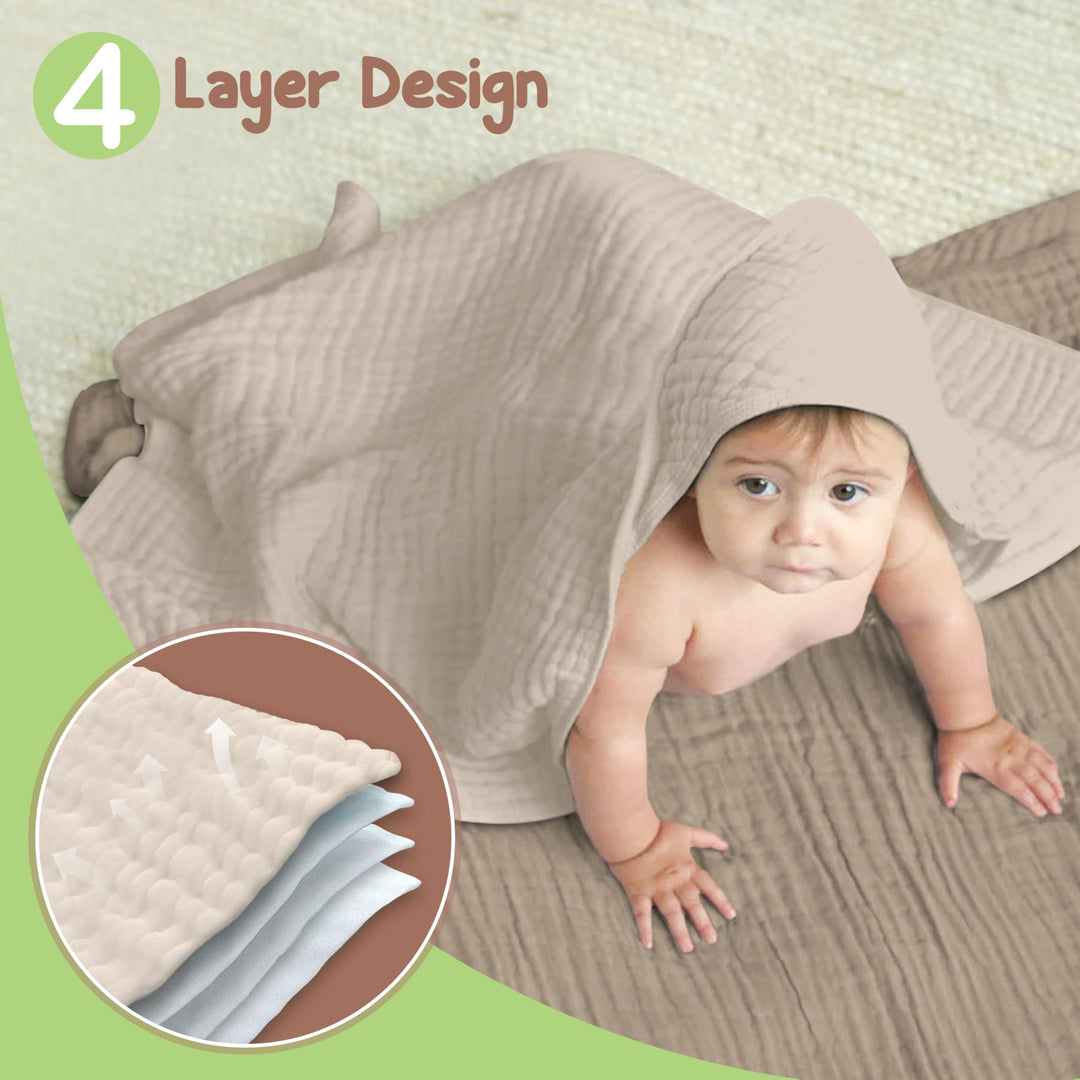 Infancie Organic Cotton Muslin Baby Hooded Towels