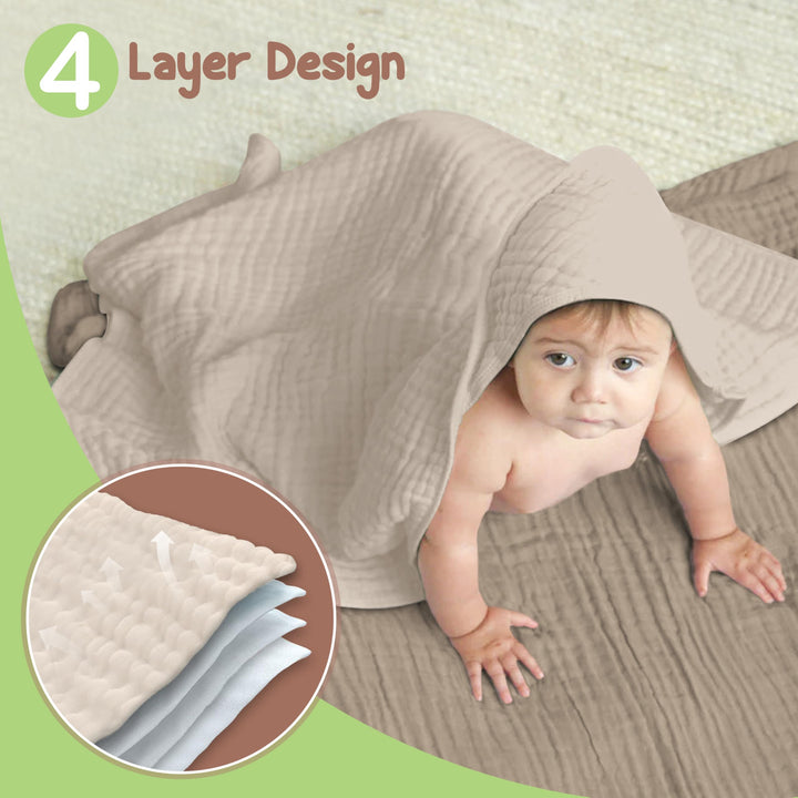 Infancie Organic Cotton Muslin Baby Hooded Towels