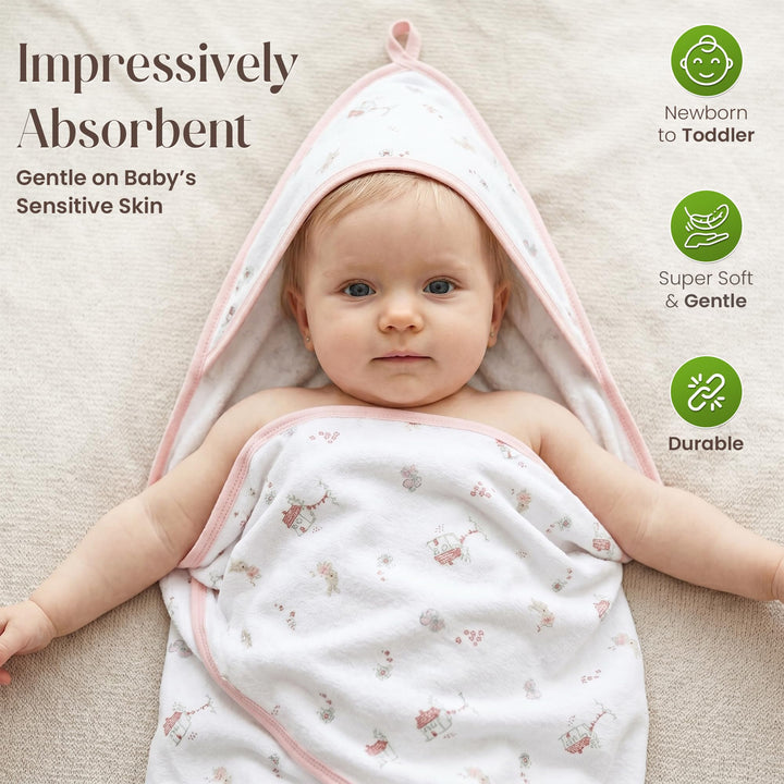 Organic Hooded Baby Towels with Washcloths – 2 Hooded Towel (28x28 inches) & 2 Washcloth (10x10 inches) – Ultra Soft, Absorbent & Cozy Cotton Bath Towels for Newborns and Infants