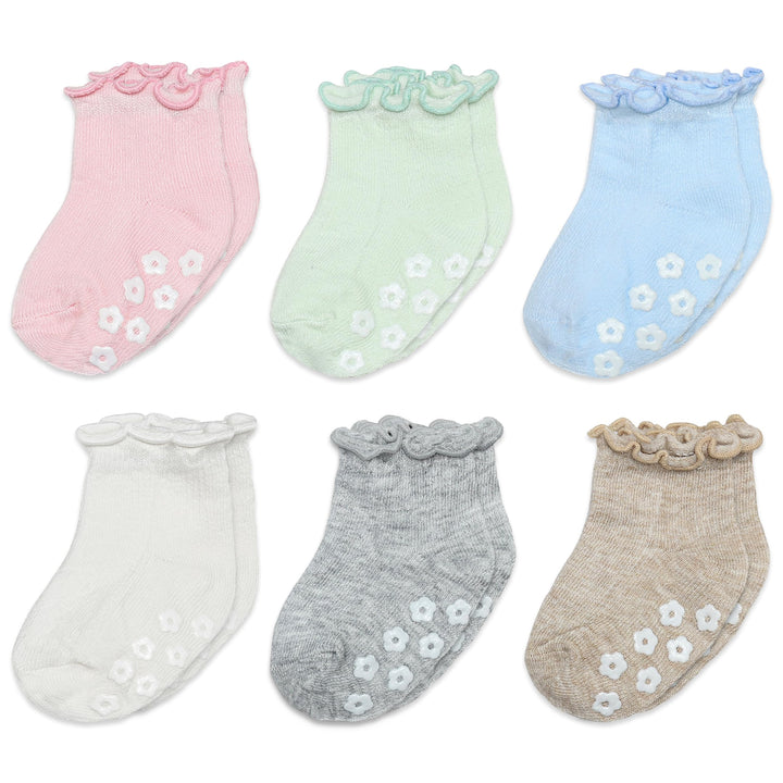Mother's Choice Organic Cotton Blend Baby Socks 6 Pairs (6-12 months) – Non-Slip Grip Socks for Infants & Toddlers, Soft Breathable (US, Age, 6 Months, 12 Months, Pastel)