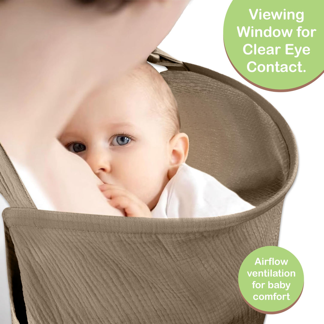 100% Organic Cotton Nursing Cover & Shawl - 43 x 28 Inch Breathable Muslin Breastfeeding Nursing Apron Cover with Arch Neckline for Mothers, Multi-use Carseat Canopy