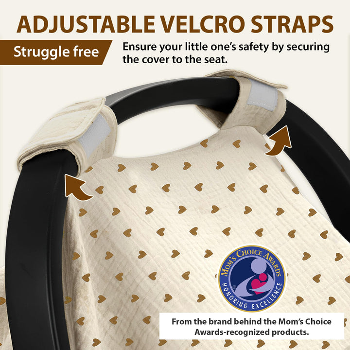 100% Organic Muslin Cotton Car Seat Cover 35 x 50 Inches Soft Touch Breathable Canopy, Protective Car Seat Cover Baby All Seasons Lightweight Car Seat Cover Travel Comfort (Ivory)