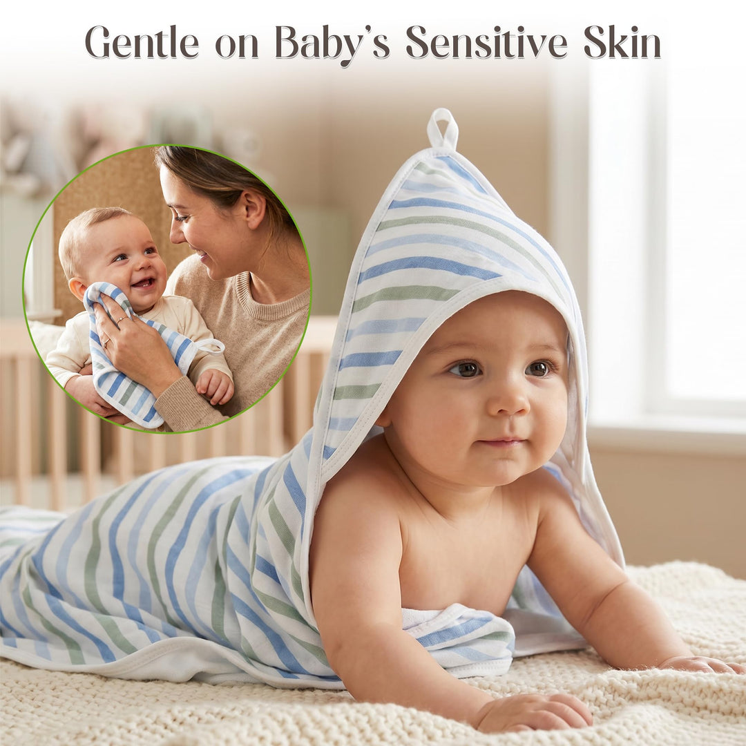 Organic Hooded Baby Towels with Washcloths – 2 Hooded Towel (28x28 inches) & 2 Washcloth (10x10 inches) – Ultra Soft, Absorbent & Cozy Cotton Bath Towels for Newborns and Infants