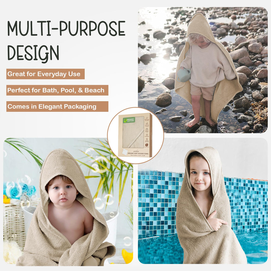 Infancie Organic Cotton Low-Twist Woven Hooded Baby Towels