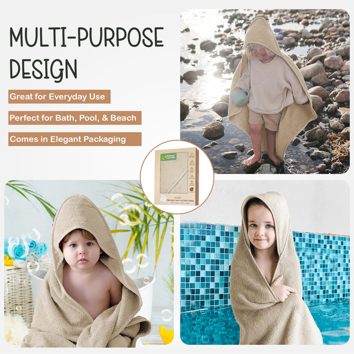 100% Organic Cotton Plush Woven Hooded Baby Bath Towels - Soft and Absorbent 31x31 Inches for Newborns and Kids, Hooded Baby Towels, Premium Infant Towels (Ivory)