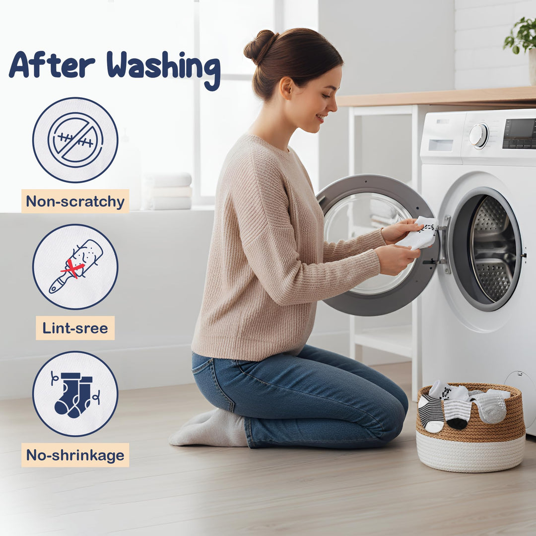 Mother's Choice Organic Cotton Baby Socks 6-12 Months, 12 Pairs Unisex Anti Slip - Soft & Hypoallergenic Baby Girl & Boys Socks (US, Age, 6 Months, 12 Months, Gray - White)