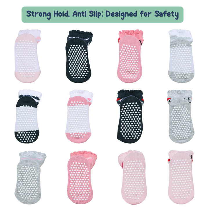 Mother's Choice Organic Cotton Baby Socks 6-12 Months, 12 Pairs Unisex anti slip - Soft & Hypoallergenic Baby Girl Socks (US, Age, 6 Months, 12 Months, Pink)