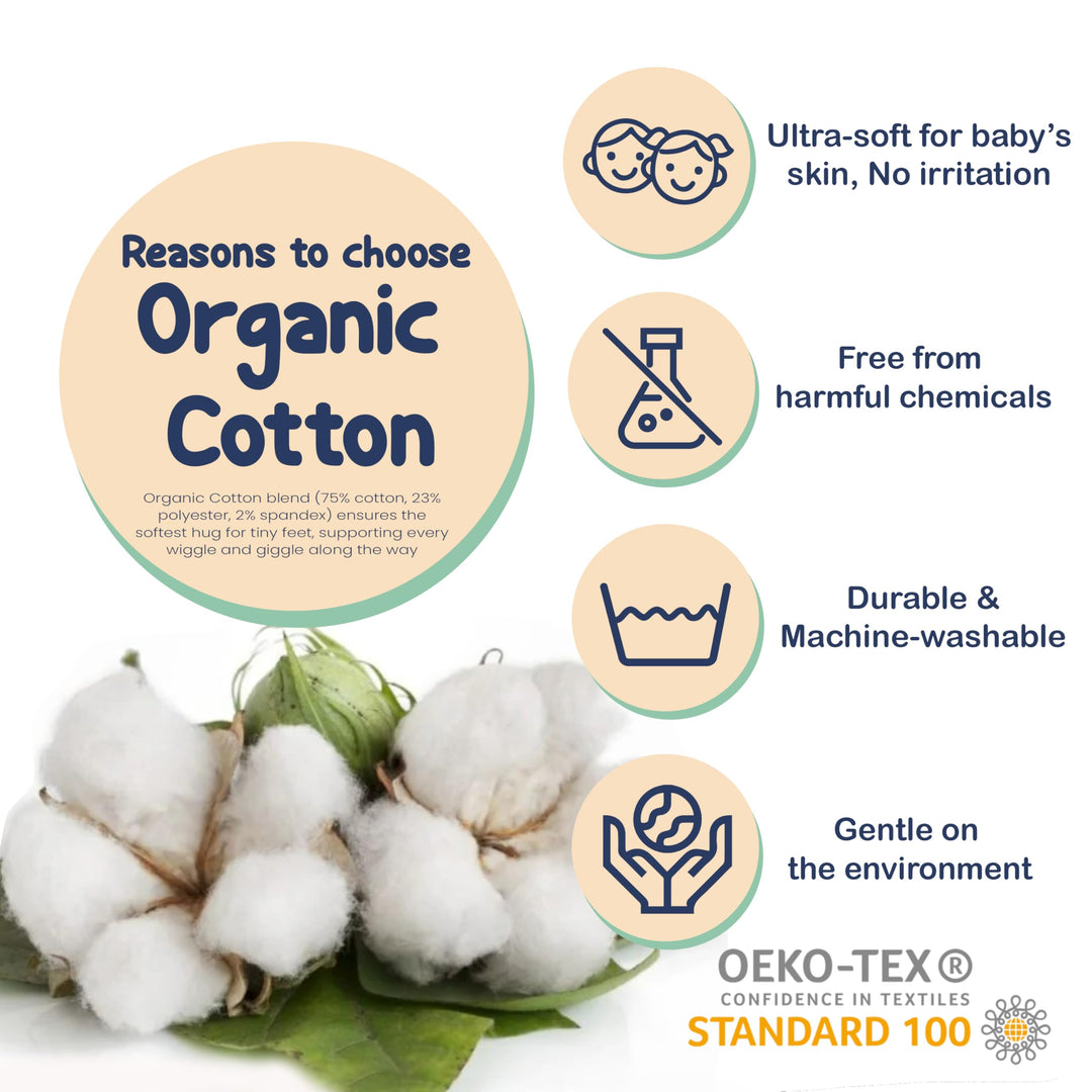 Mother's Choice Organic Cotton Baby Socks 6-12 Months, 12 Pairs Unisex Anti Slip - Soft & Hypoallergenic Baby Girl & Boys Socks (US, Age, 6 Months, 12 Months, Brown)