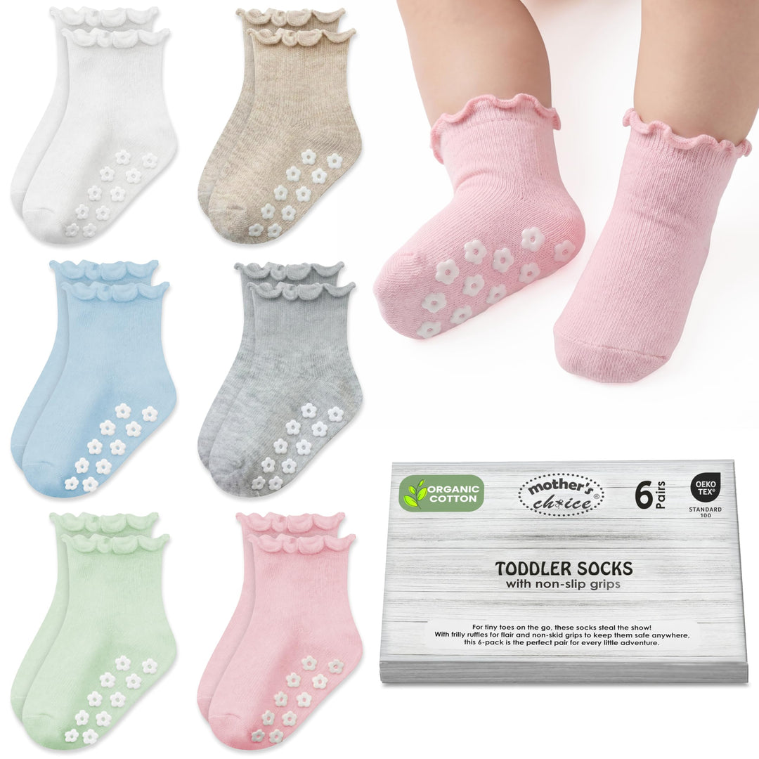 Mother's Choice Organic Cotton Socks For Boys Girls Breathable Non Slip Toddler Socks 2t-3t-4t-5t Ruffle Baby Socks 6-12 M