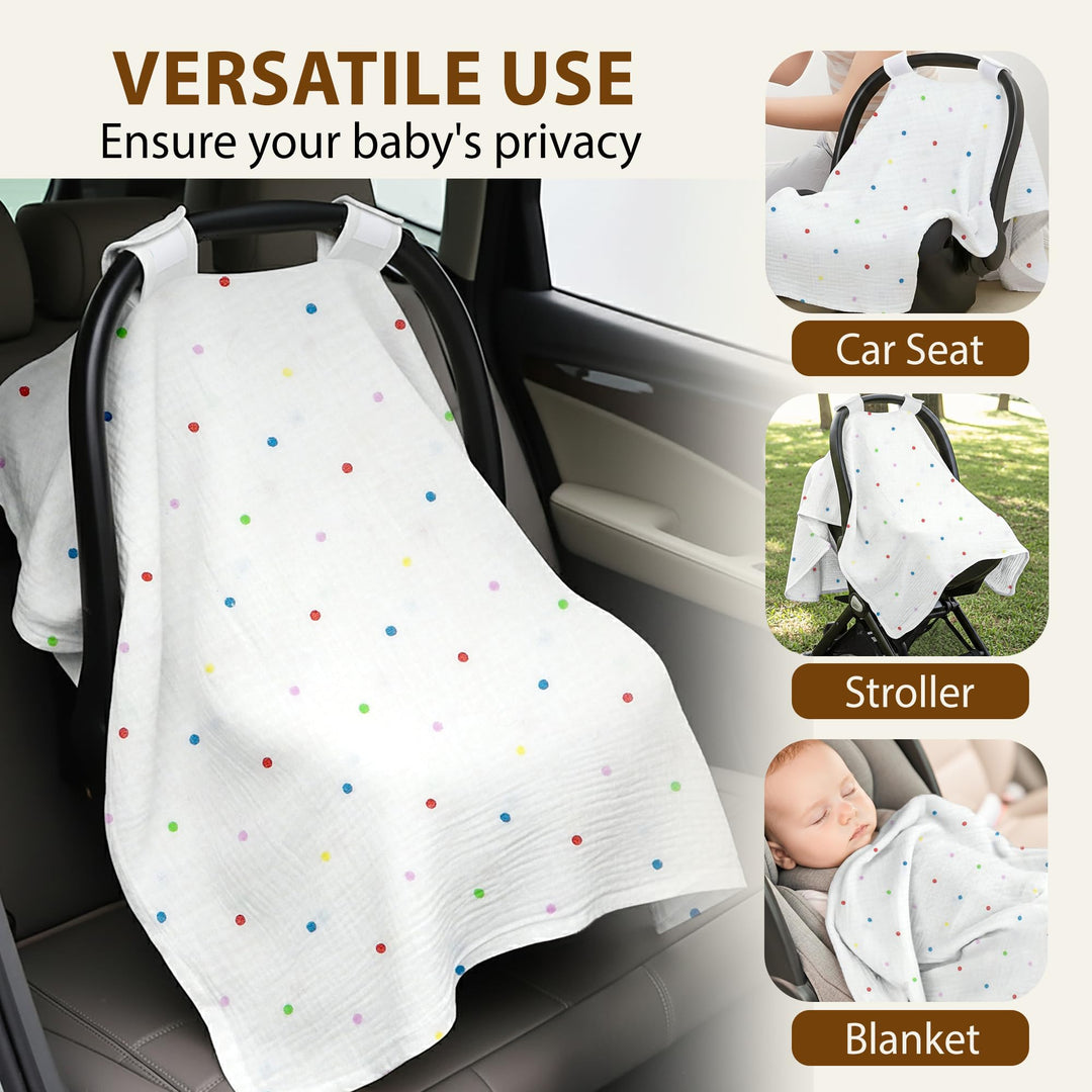 100% Organic Muslin Cotton Car Seat Cover 35 x 50 Inches Soft Touch Breathable Canopy, Protective Car Seat Cover Baby All Seasons Lightweight Car Seat Cover Travel Comfort (Ivory)