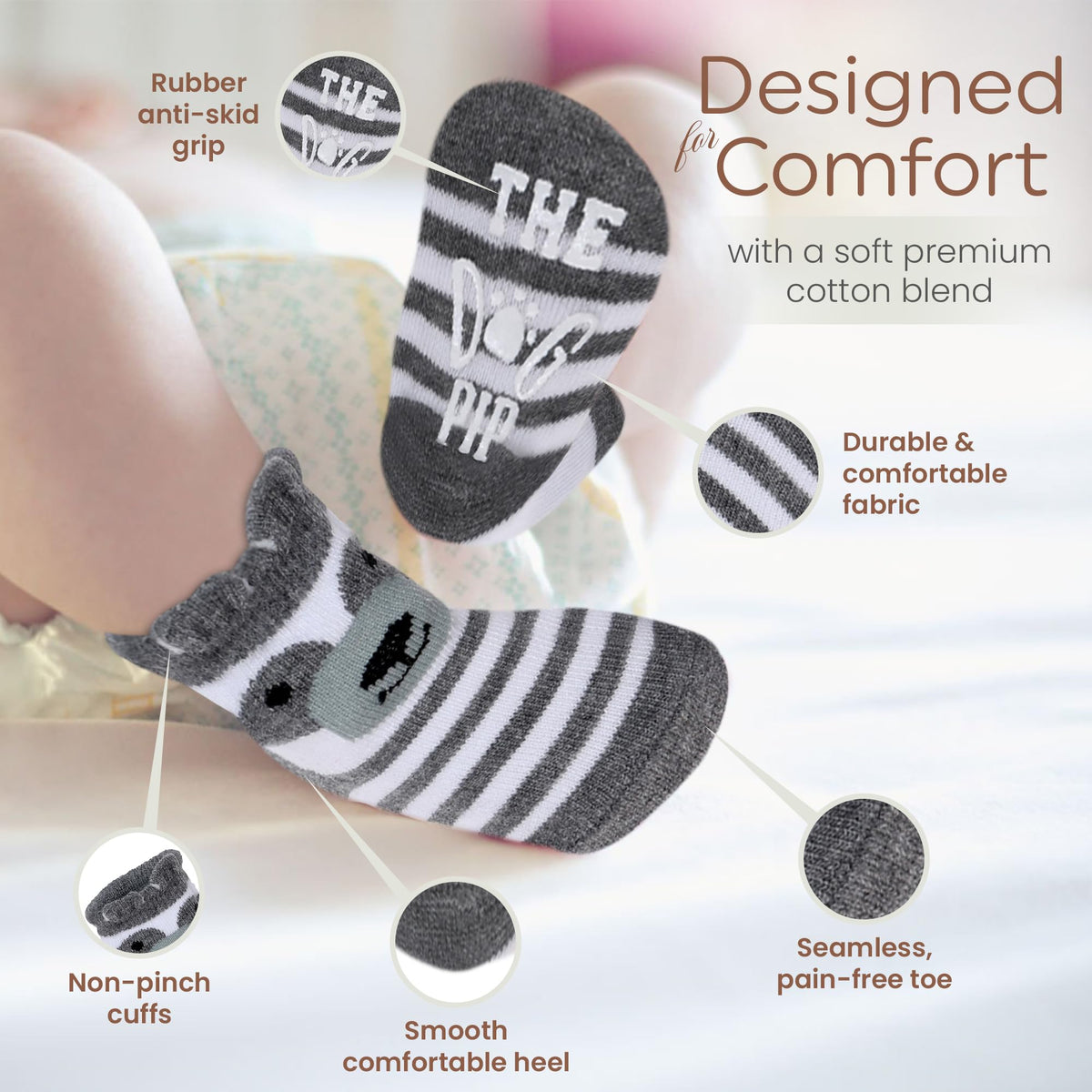 Organic Cotton Baby Socks with Gripper 0-6 Months | 8 Pairs