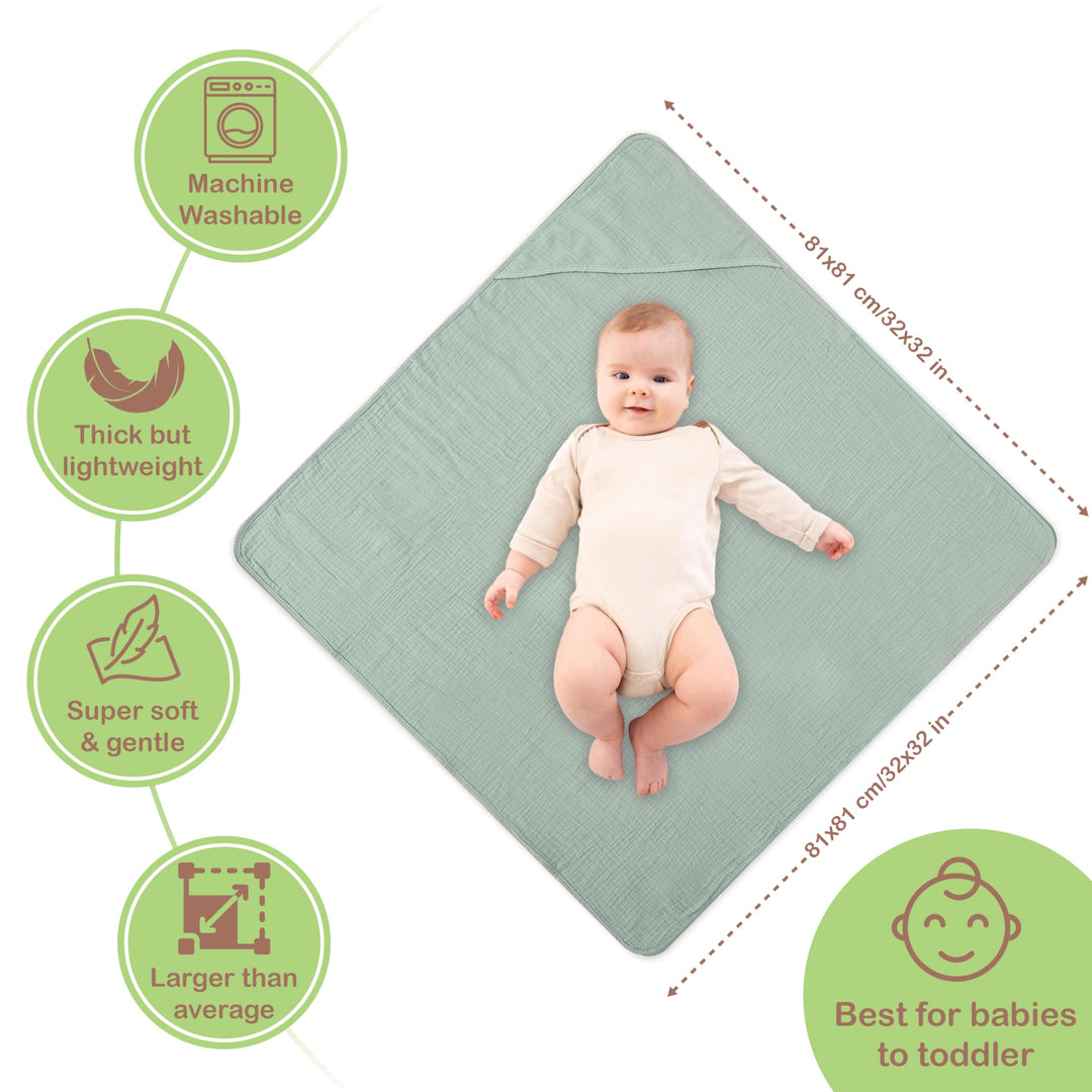 100% Organic Cotton Muslin Baby Hooded Towels 32x32 Inch – 2 Pack Soft & Absorbent Baby Towels for Newborn for Boys & Girls, Premium Hooded Towels, Ultra-Gentle Baby Essentials in Rose/Peach
