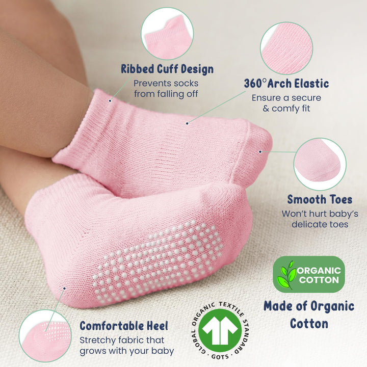 Mother's Choice Organic Cotton Socks For Toddler Boys Girls - Breathable, Non Slip Toddler Socks 2t-3t-4t-5t,