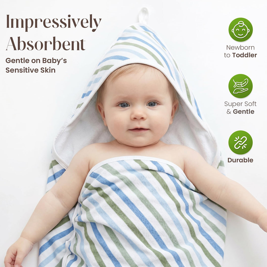Organic Hooded Baby Towels with Washcloths – 2 Hooded Towel (28x28 inches) & 2 Washcloth (10x10 inches) – Ultra Soft, Absorbent & Cozy Cotton Bath Towels for Newborns and Infants