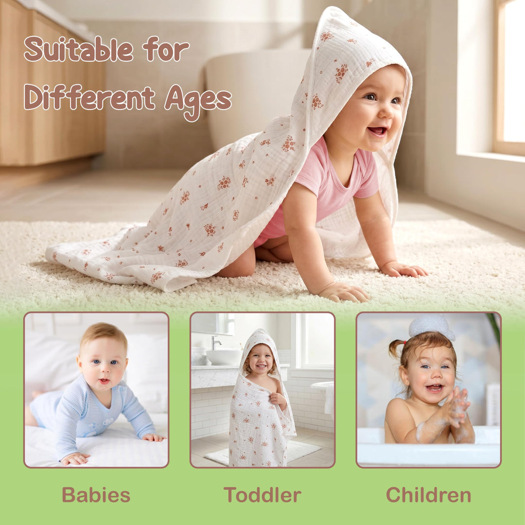 100% Organic Cotton Muslin Baby Hooded Towels 32x32 Inch – 2 Pack Soft & Absorbent Baby Towels for Newborn for Boys & Girls, Premium Hooded Towels, Ultra-Gentle Baby Essentials in Rose/Peach