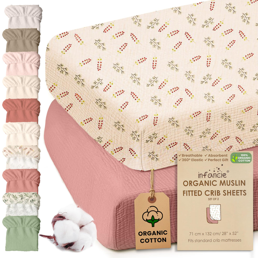 100% Organic Cotton Muslin Baby Bassinet Baby Sheet 33 X 17 Inch Soft Breathable Lightweight Stretchable Bed Sheet 2 Pack Gentle On Skin Durable Snug Fit Sheet for Newborn Bassinet Mattress
