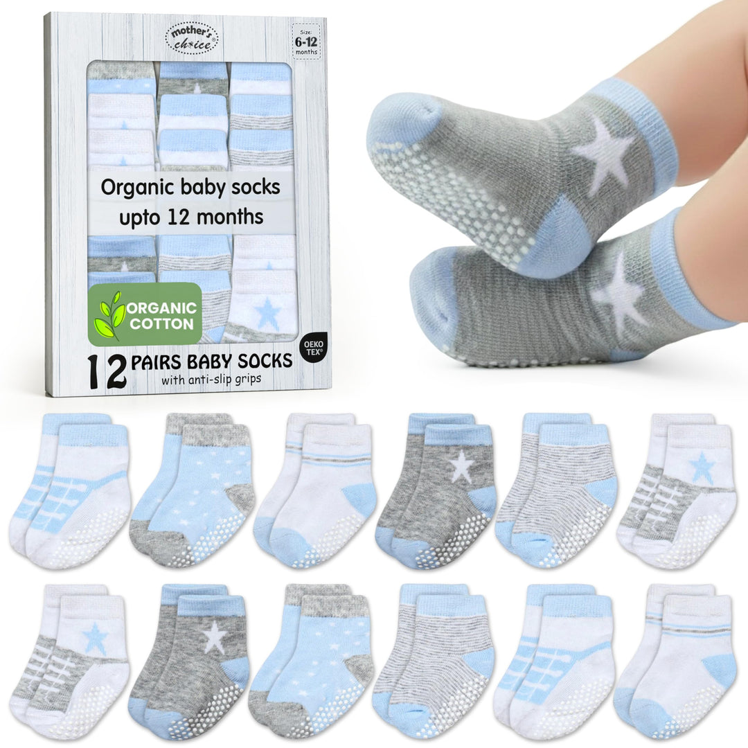 Mother's Choice Organic Cotton Baby Socks Infant 0-6 Months - 12 pairs Soft, Cozy, and Gentle Newborn Socks for Girls & Boys, Perfect Baby Registry for Everyday Wear, and Infant Comfort
