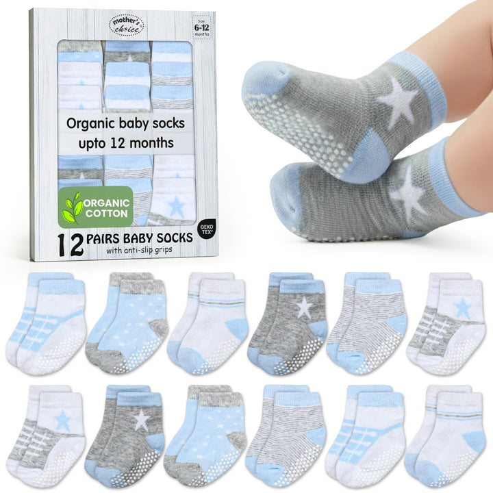 Mother's Choice Organic Cotton Baby Socks Infant 0-6 Months - 12 pairs Soft, Cozy, and Gentle Newborn Socks for Girls & Boys, Perfect Baby Registry for Everyday Wear, and Infant Comfort