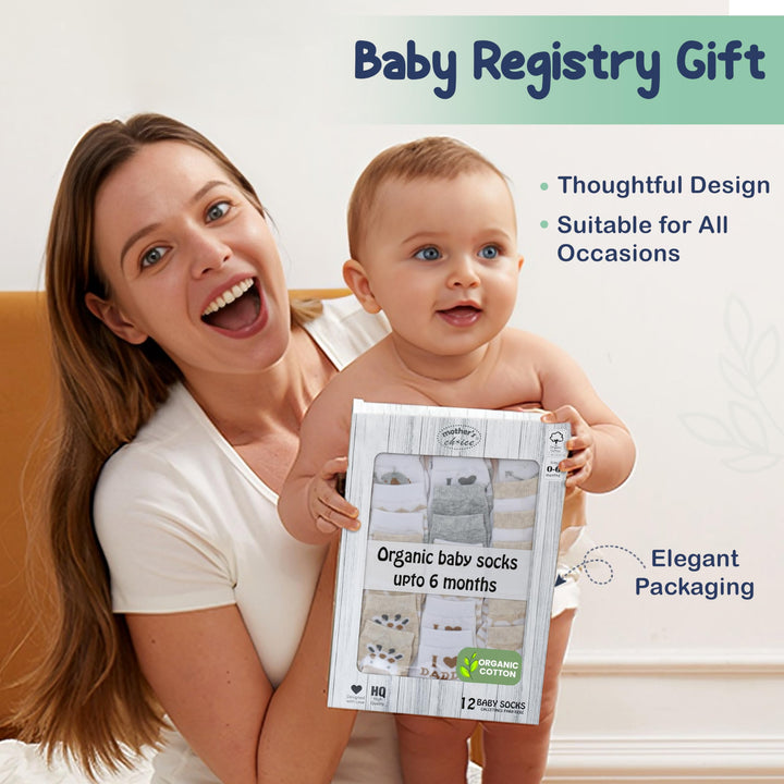 Mother's Choice Organic Cotton Baby Socks, 12 Pairs, Unisex 0-6 Months - Soft, Hypoallergenic Newborn & Infant Socks - Baby Girl & Boy Gifts