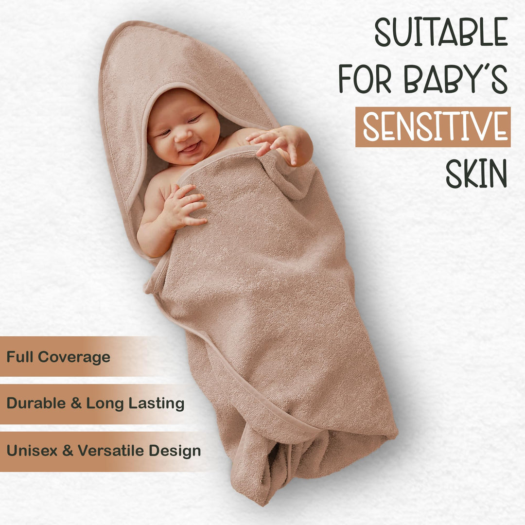 100% Organic Cotton Plush Woven Hooded Baby Bath Towels - Soft and Absorbent 31x31 Inches for Newborns and Kids, Hooded Baby Towels, Premium Infant Towels (Ivory)