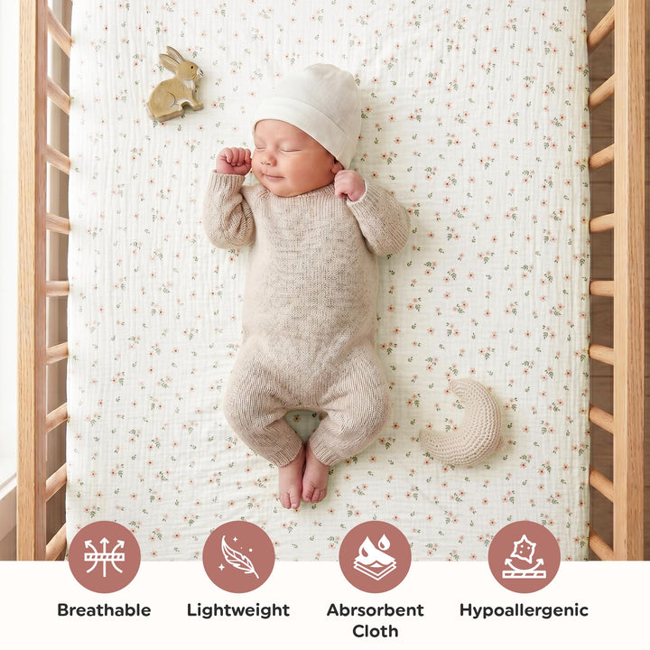 100% Organic Cotton Muslin Baby Bassinet Baby Sheet 33 X 17 Inch Soft Breathable Lightweight Stretchable Bed Sheet 2 Pack Gentle On Skin Durable Snug Fit Sheet for Newborn Bassinet Mattress